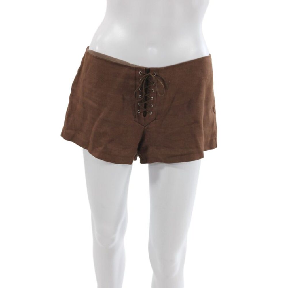 Reformation Unisex Bohemian Brown Linen Rayon Shorts Lace Up Size 4